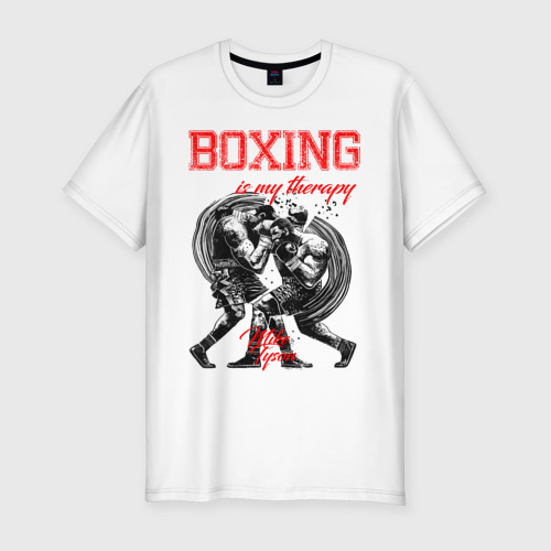 Мужская футболка хлопок Slim с принтом Boxing is my therapy, вид спереди #2