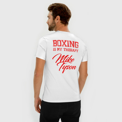 Мужская футболка хлопок Slim с принтом Boxing is my therapy, вид сзади #2