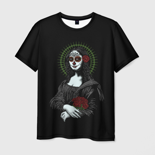 Мужская футболка 3D с принтом Mona Lisa - Santa Muerte, вид спереди #2