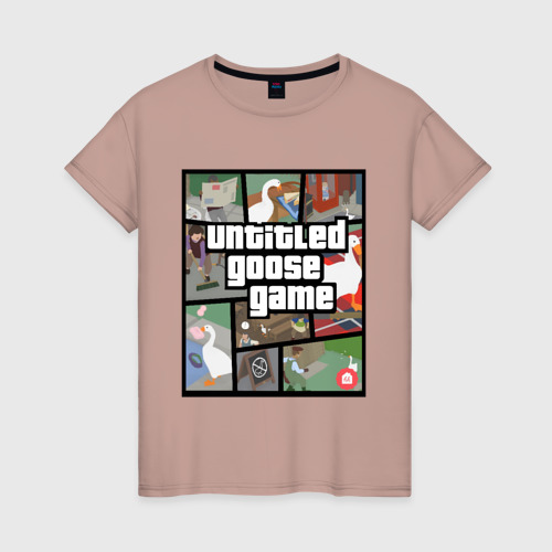 Женская футболка хлопок с принтом Untitled goose + GTA, вид спереди #2