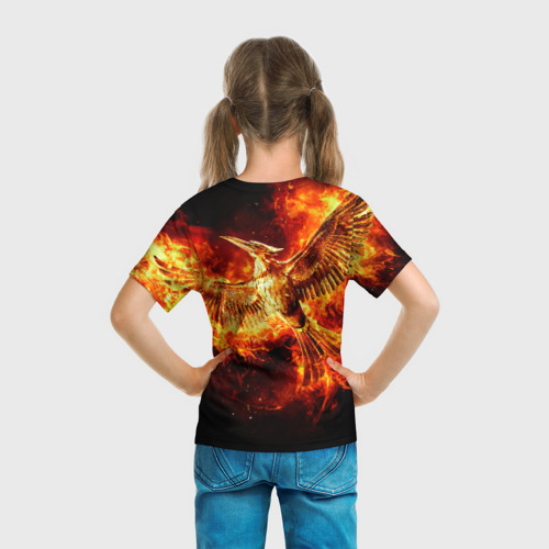 Детская футболка 3D с принтом Феникс в огне, вид сзади #2