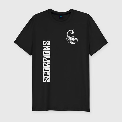 Мужская футболка хлопок Slim с принтом Scorpions Скорпионс, вид спереди #2