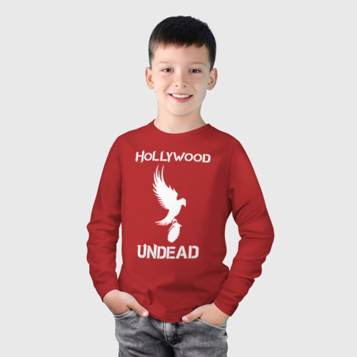 Детский лонгслив хлопок с принтом HOLLYWOOD UNDEAD, фото на моделе #1