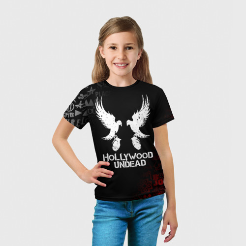 Детская футболка 3D с принтом HOLLYWOOD UNDEAD, вид сбоку #3