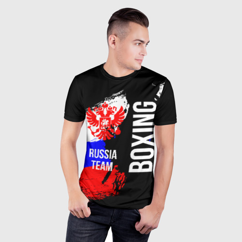 Мужская футболка 3D Slim с принтом Boxing Russia Team, фото на моделе #1