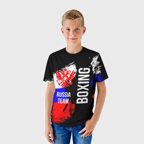Детская футболка 3D с принтом Boxing Russia Team, фото на моделе #1