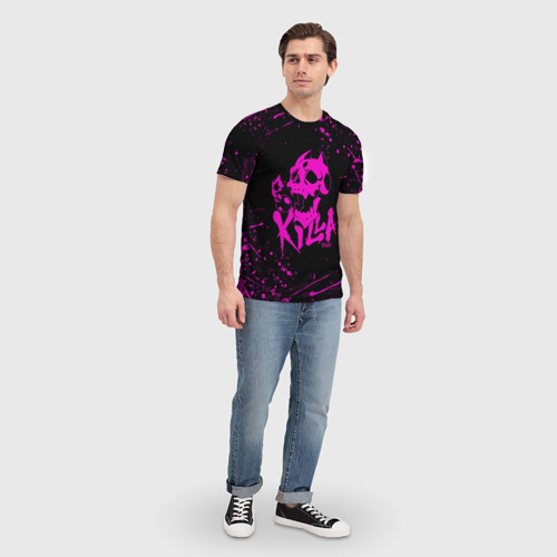 Мужская футболка 3D с принтом Killer Queen розовые брызги, вид сбоку #3