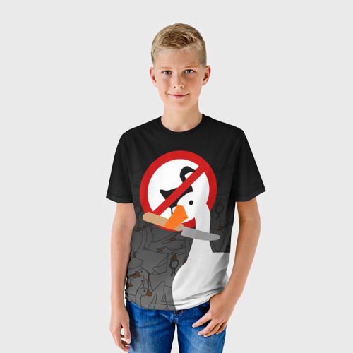 Детская футболка 3D с принтом Untitled Goose Game, фото на моделе #1