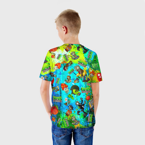 Детская футболка 3D с принтом Plants vs Zombies, вид сзади #2