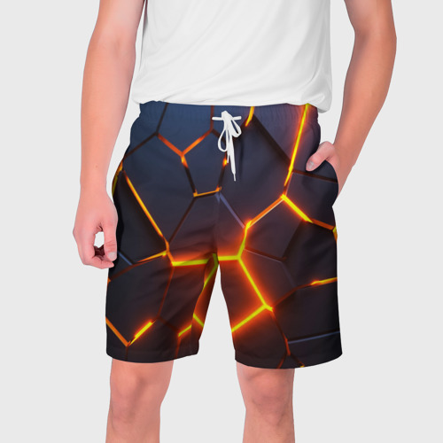 Мужские шорты 3D с принтом Разлом неоновых плит в трехмерном, вид спереди #2