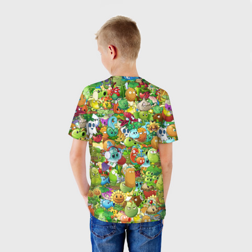 Детская футболка 3D с принтом Plants vs zombies, вид сзади #2