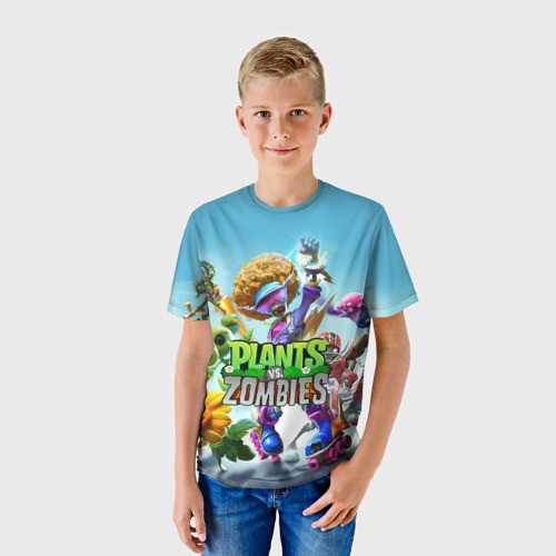 Детская футболка 3D с принтом PLANTS VS ZOMBIES, фото на моделе #1