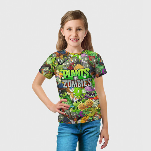 Детская футболка 3D с принтом Plants vs zombies, вид сбоку #3