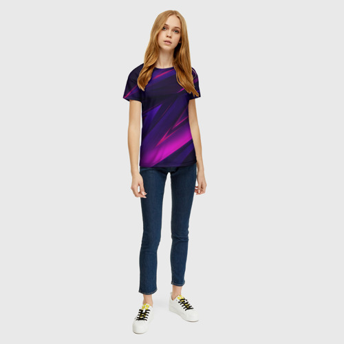 Женская футболка 3D с принтом Geometry stripes neon, вид сбоку #3