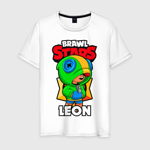 Мужская футболка хлопок с принтом Brawl Stars Leon, вид спереди #2