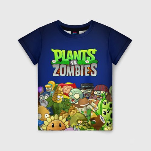Детская футболка 3D с принтом Plants vs zombies, вид спереди #2