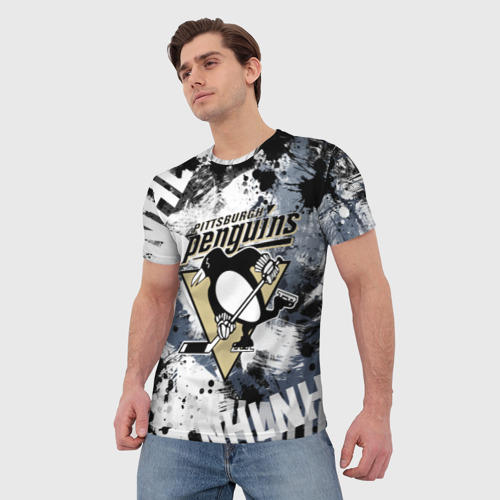 Мужская футболка 3D с принтом Питтсбург Пингвинз, фото на моделе #1