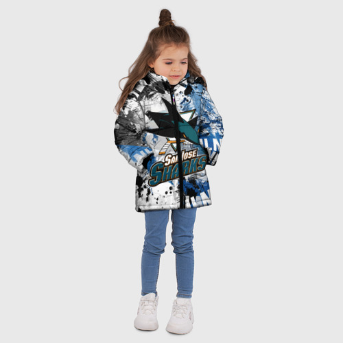 Зимняя куртка для девочек 3D с принтом Сан-Хосе Шаркс, вид сбоку #3