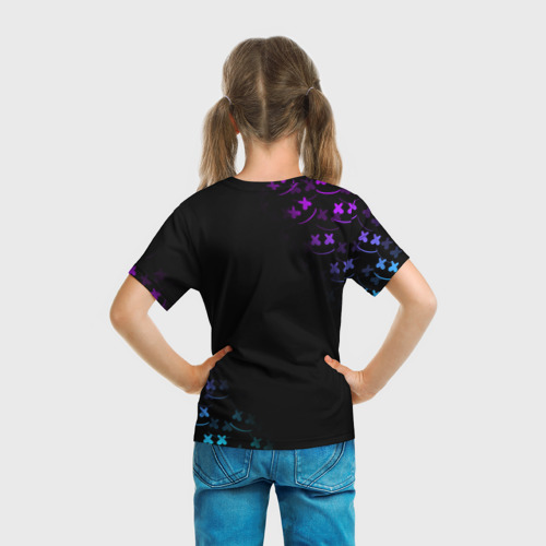 Детская 3D футболка с принтом MARSHMELLO NEON | НЕОН, вид сзади #2