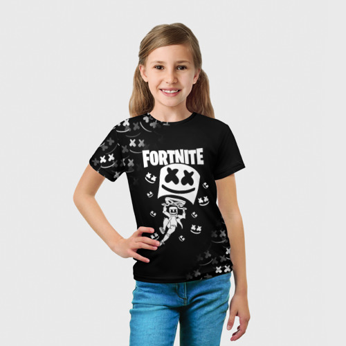 Детская футболка 3D с принтом FORTNITE x MARSHMELLO, вид сбоку #3