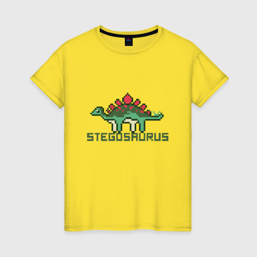 Женская футболка хлопок с принтом Стегозавр, вид спереди #2