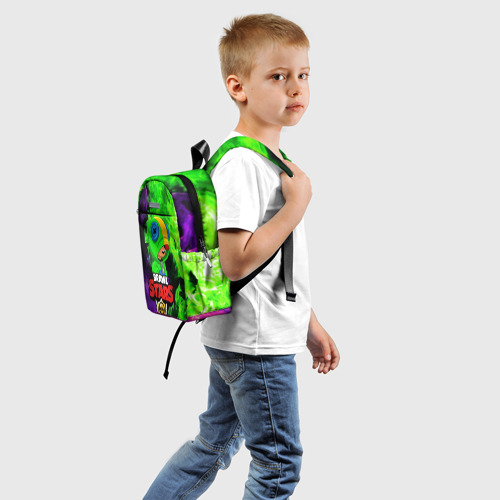 Детский рюкзак 3D с принтом BRAWL STARS LEON | ЛЕОН ОГОНЬ, вид сзади #1