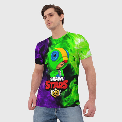 Мужская футболка 3D с принтом Brawl Stars Leon Леон огонь, фото на моделе #1