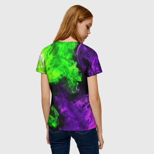 Женская футболка 3D с принтом BRAWL STARS LEON | ЛЕОН ОГОНЬ, вид сзади #2