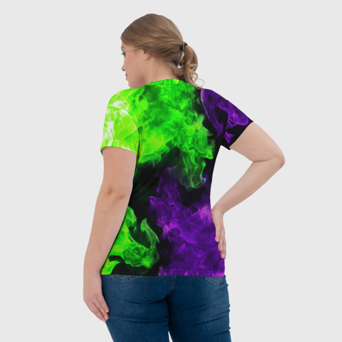 Женская футболка 3D с принтом BRAWL STARS LEON | ЛЕОН ОГОНЬ, вид сзади #2