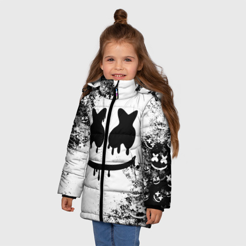 Зимняя куртка для девочек 3D с принтом Marshmello, фото на моделе #1