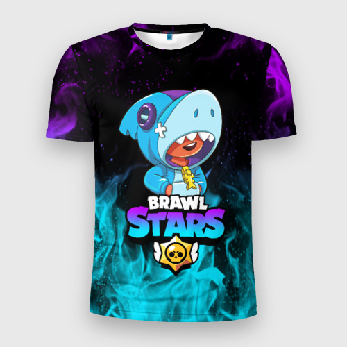 Мужская футболка 3D Slim с принтом BRAWL STARS LEON SHARK | ЛЕОН АКУЛА, вид спереди #2