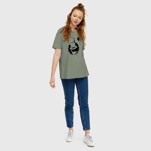 Женская футболка хлопок Oversize с принтом Сэр Троглодит - Минимализм чер, вид сбоку #3