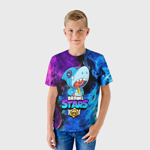 Детская 3D футболка с принтом BRAWL STARS LEON SHARK | ЛЕОН, фото на моделе #1
