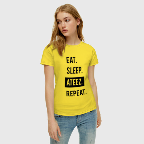 Женская футболка хлопок с принтом Есть спать ateez повторить, фото на моделе #1
