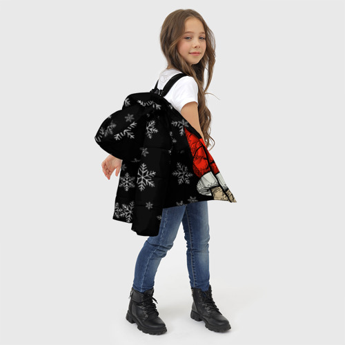 Зимняя куртка для девочек 3D с принтом Рок Дед Мороз, фото #4