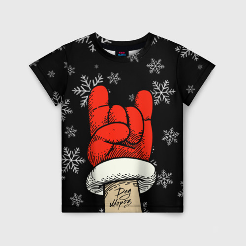 Детская 3D футболка с принтом Рок Дед Мороз, вид спереди #2