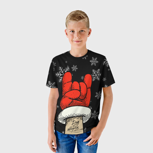 Детская 3D футболка с принтом Рок Дед Мороз, фото на моделе #1