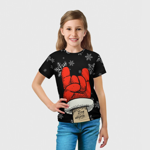 Детская 3D футболка с принтом Рок Дед Мороз, вид сбоку #3
