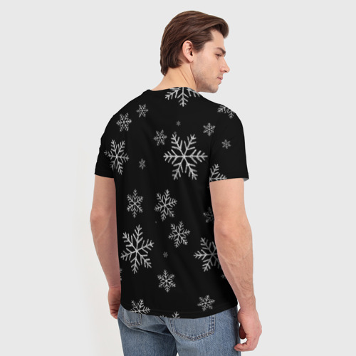 Мужская 3D футболка с принтом Рок Дед Мороз, вид сзади #2