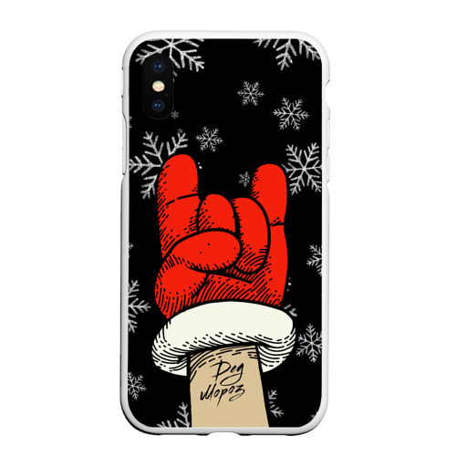 Чехол для iPhone XS Max матовый силикон с принтом Рок Дед Мороз, вид спереди #2