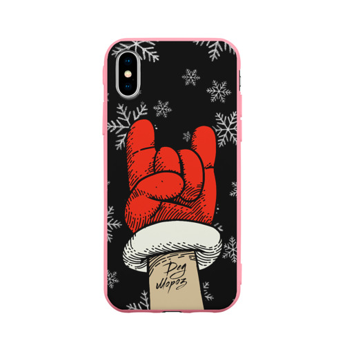 Чехол для iPhone X матовый с принтом Рок Дед Мороз, вид спереди #2