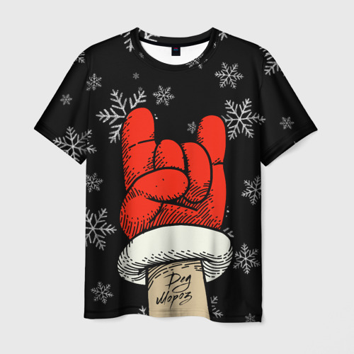Мужская футболка 3D с принтом Рок Дед Мороз, вид спереди #2