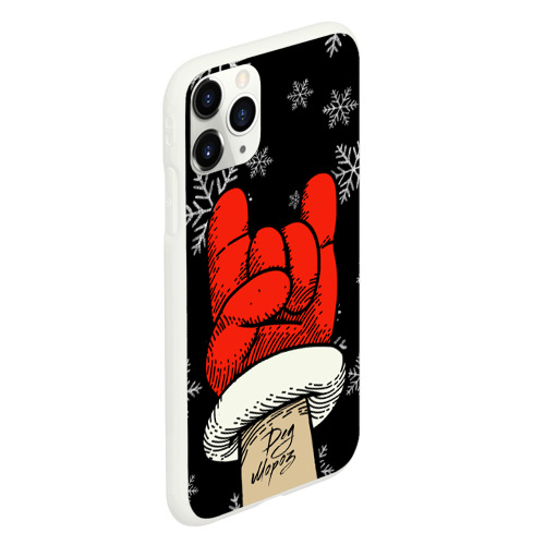 Чехол для iPhone 11 Pro матовый силикон с принтом Рок Дед Мороз, вид сбоку #3