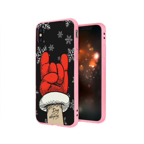 Чехол для iPhone X матовый с принтом Рок Дед Мороз, вид сбоку #3