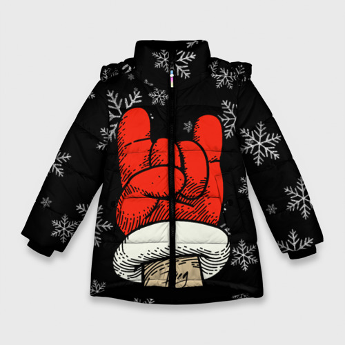Зимняя куртка для девочек 3D с принтом Рок Дед Мороз, вид спереди #2