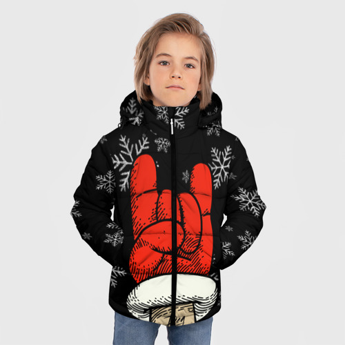 Зимняя куртка для мальчиков 3D с принтом Рок Дед Мороз, фото на моделе #1