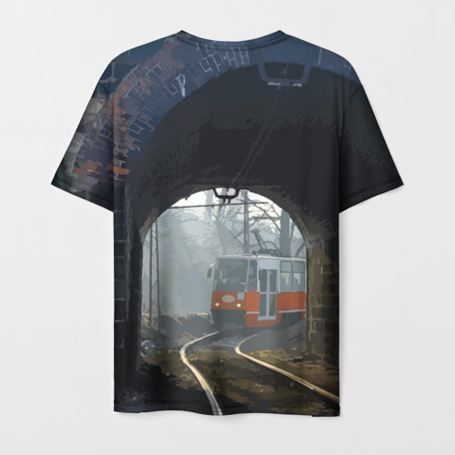 Мужская 3D футболка с принтом Трамвай, вид сзади #1