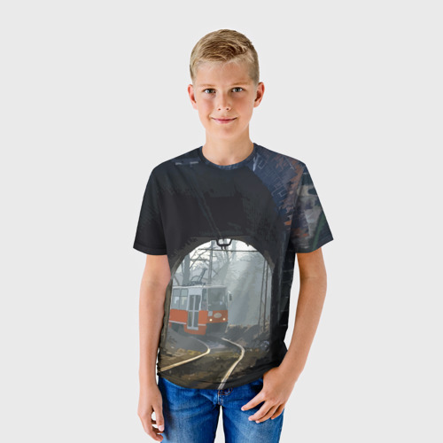 Детская 3D футболка с принтом Трамвай, фото на моделе #1