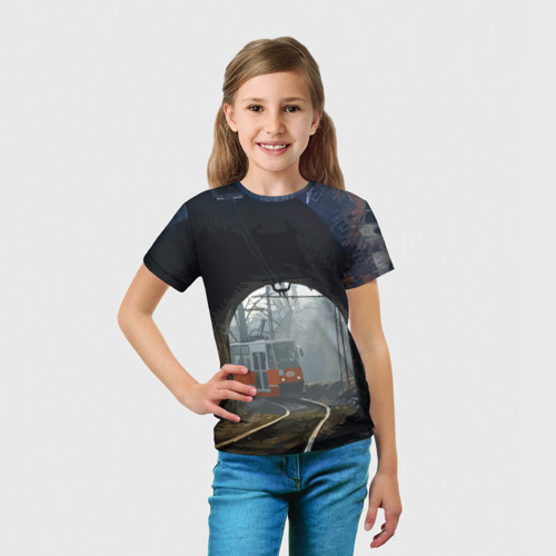 Детская 3D футболка с принтом Трамвай, вид сбоку #3