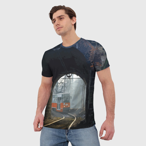 Мужская 3D футболка с принтом Трамвай, фото на моделе #1